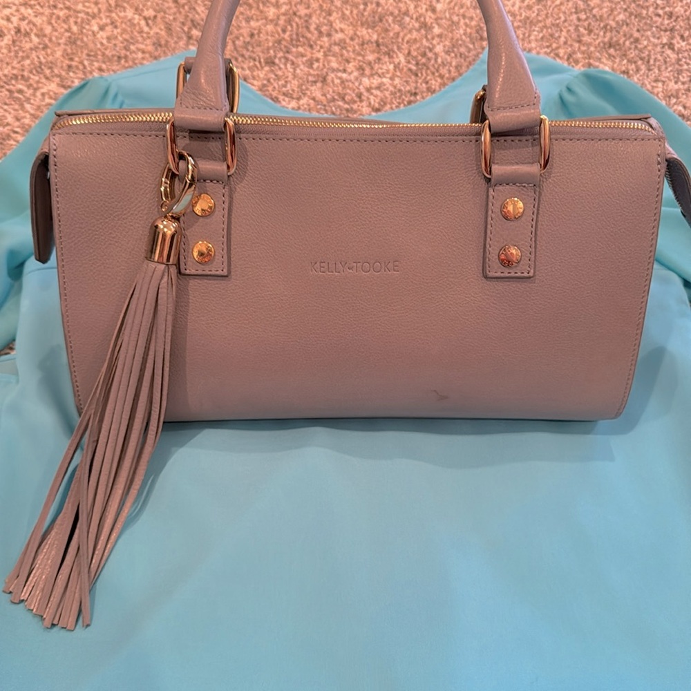 Kelly-Tooke Soho Leather Barrel Tassel Satchel Shoulder Bag Handbag Purse Gray